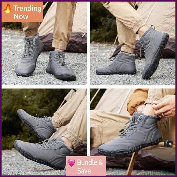 Fur Lined Snow Boots Wide Toe Box Zero Drop Winter Warm Ankle Sneakers - Picture 3 of 8